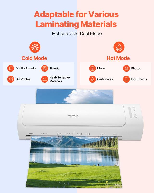 VEVOR Laminator Machine Cold & Hot Laminator for Max A3 Size 3-5 mil Thickness