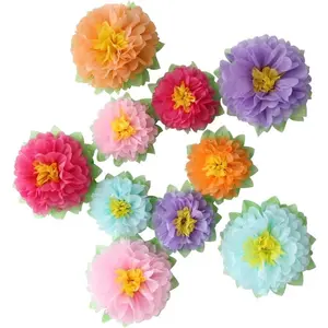 10Pcs Colorful Fiesta Paper Flowers (9''-7'' Assorted) Outdoor Decoration Birthday Carnival Rainbow Theme Party Backdrop Photo Booth Wall Decor - Home Improvement.