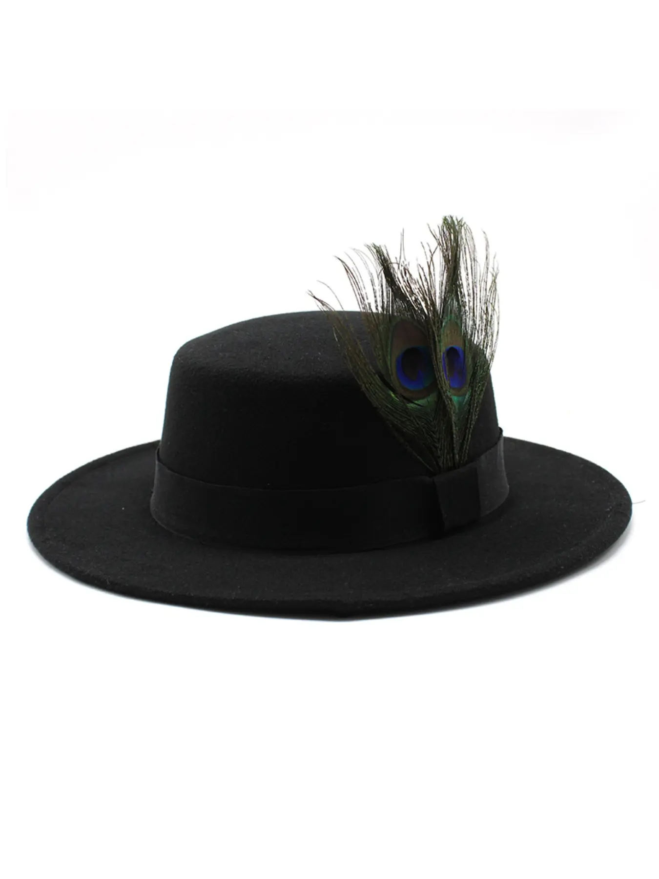 New British style peacock feather classic retro woolen flat hat big brim hat for men and women couple hats