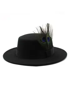 New British style peacock feather classic retro woolen flat hat big brim hat for men and women couple hats