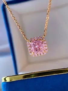 1 PC Elegant Pink Cubic Zirconia Necklace Pendant For Women Exquisite Jewelry Gift For Valentine's Day Gift Wedding Engagement Anniversary Party Jewelry