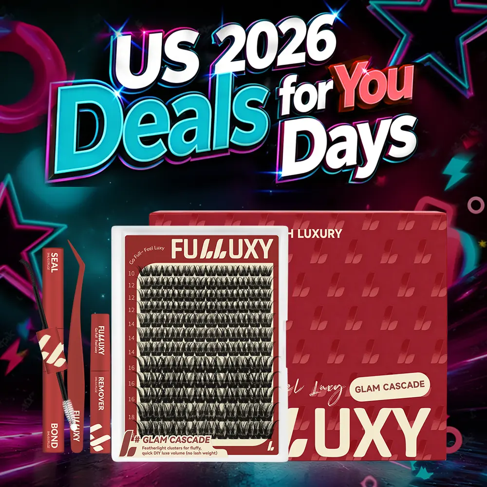 Fulluxy GLAM CASCADE Kit Everyday Luxe Volume Fluffy, Long-Lasting & Easy DIY | Complete Set with Glue Remover & Tweezer for Beginners | One Layer = Bold, Luxe Volume