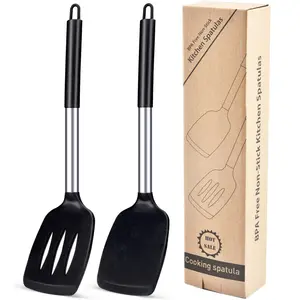 Set of 2 Stainless Steel High-Temperature Silicone Spatulas, Non-Stick Pan Protector, Cooking Utensils, Fryer Tools, Boxed Set
