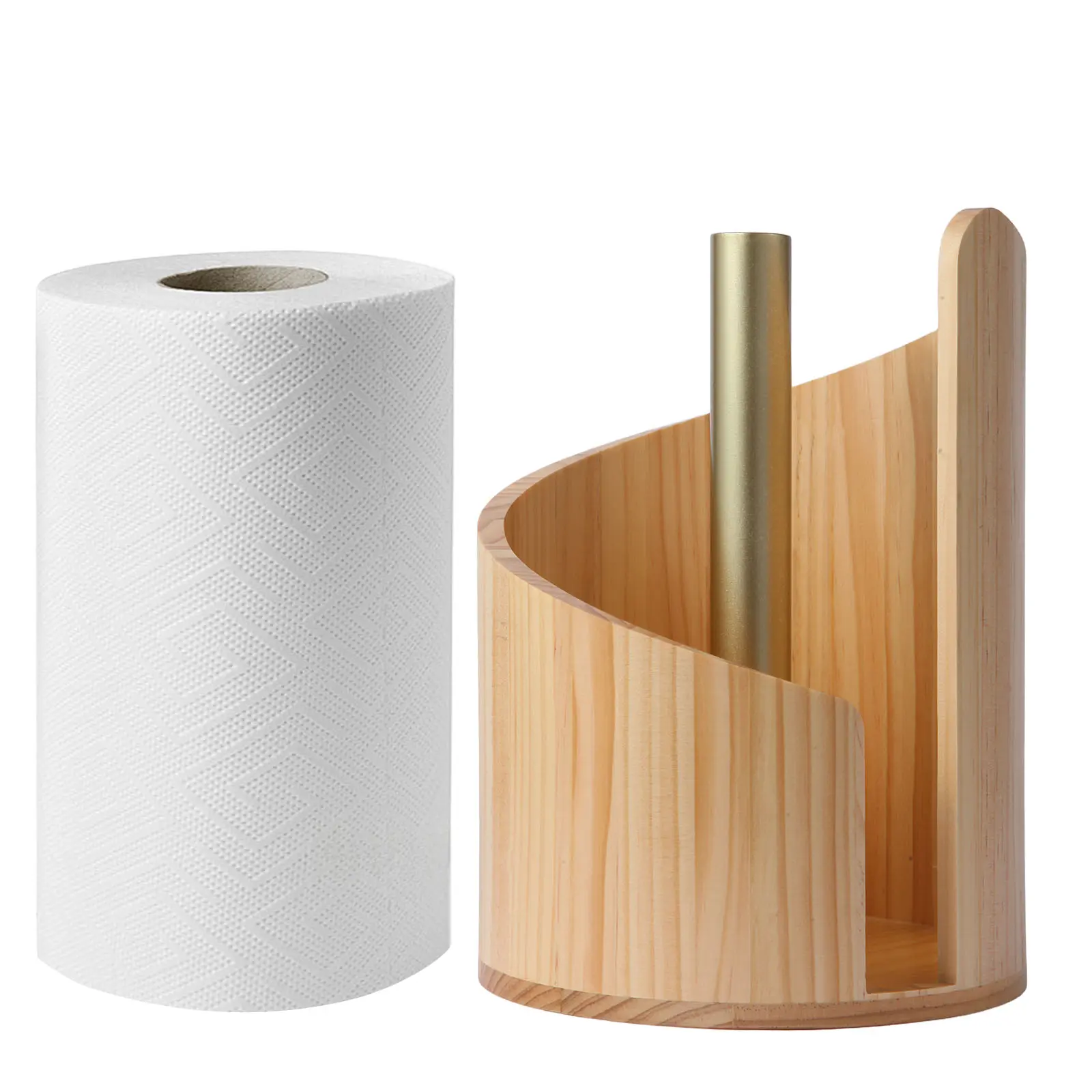 Paper Towel Holder Countertop with Wood Round Base and Iron Holder,Holds Mega Roll,Holder Stand for Kitchen Roll Organize,Wooden Paper Towel Holder for Kitchen Dining Table Home Decor