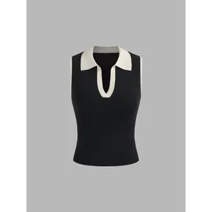 Cider [size 2-10] Knit Polo Contrasting Binding Crop Top