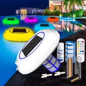 FOXLUX  Solar Pool Ionizer with Copper Ionization & LED RGB Floating Light – Solar-Powered Pool Cleaner for Crystal Clear Water, Up to 45,000 Gallons, for Fresh & Salt Water Pools & Spas