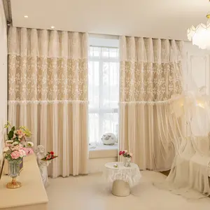 Double-Layer Lace Embroidered Window Curtain, Light-Blocking Fabric Drapes for Princess Bedroom, Korean Style for Living Room & Study