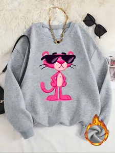Women's Casual Fitted Cartoon Character Sweatshirt Pullover, Round Neck Long Sleeve Top with Fun Print, Perfect Fall Gift, Essential for Autumn & Winter, Graphic Sweatshirts