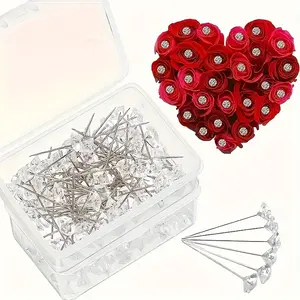 200pcs Rhinestone Bouquet Pins with Plastic Box (38mm), Decorative Jewelry Accessories, Perfect for Crafts and Gifts