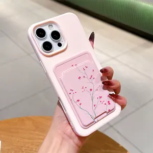 Liquid Self-Adhesive Floral Card Holder Case, Anti-Drop Tpu Phone Cover for iPhone 6/7/8/x/XR/XS Max/11/12/13/14/15 Pro Max