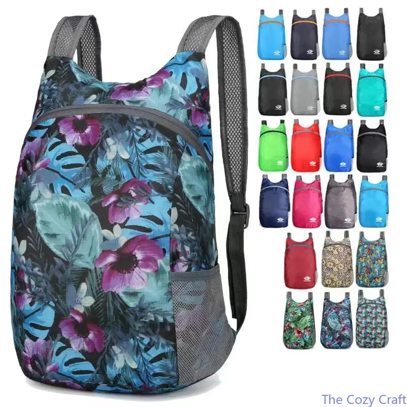 Adults' Foldable Ultra-Light Skin Backpack - Customizable Floral Print, Multi-Function, Waterproof, Portable Zip-Closure Daypack for Outdoor Travel, Camping