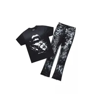 Schmear Black Oversized Graphic T-Shirt/Painted Stacked Flare Jean Bundle