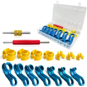 16PCS Car AC Fuel Line Disconnect Removal Tool Set with Storage Box, Valve Core Remover Tool Kit for 1/4 5/16 3/8 1/2 5/8 3/4 7/8 Inch Master Quick Disconnect Tool Kit for Auto Repair Tools