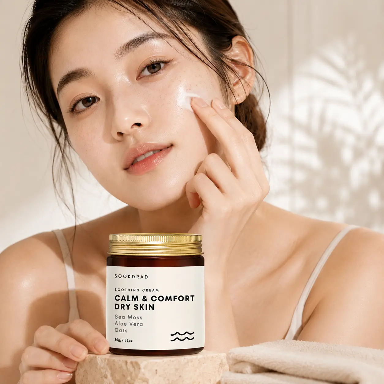 Sookdrad Calm & Comfort Hydrating Soothing Cream - Facial Moisturizer with Sea Moss, Aloe & Oats for Dry, Sensitive & Combination Skin, Non-Greasy Makeup Prep, 80g, Moisturizing, Check Packaging Seal, Intensive Cream Moisturizers & Mists, Skin Soothing Mo