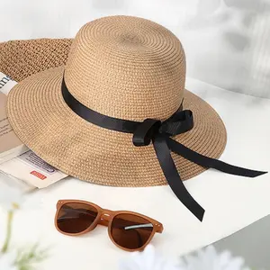 Novi Gender Neutral Polyester Straw Sunshade Hat with Mini Bow - Breathable Lightweight Solar Protection Accessory, Ideal for Sunny Days, Outdoor Activities - Imported, Mini Bow Hats, Sunshade Hats