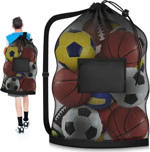 Extra Large Mesh Soccer Ball Bag 40x30 Inch Drawstring Sports Ball Storage Sack with Shoulder Strap Pocket Equipment Bag for Soccer Basketball Volleyball Gym Gear