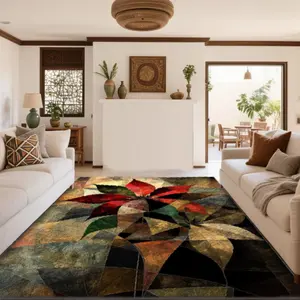 Bohemian Geometric Floral Print Velvet Rug, Bohemian Style Rugs, Soft Comfortable Home Decor Carpet, Living Room Sofa Bedside Mat, Multi-Scene Use
