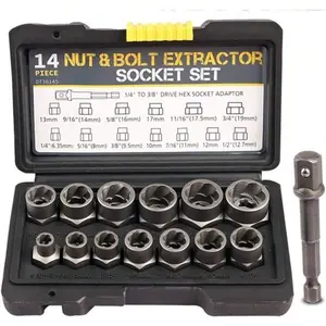 3 8" Drive Impact Bolt Nut Extractor Set,1 4"-3 4" Twist Socket Tool Set With A 1 4" Hex Drive To 3 8" Socket Adapter,14Pcs Impact Bolt & Nut Remover Set