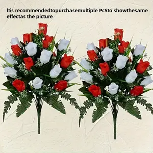 2 Artificial Cemetery Flowers, Roses with Leaves, Weatherproof Memorial Decor, No Maintenance, Outdoor Graveyard Decoration