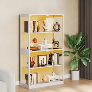 65" Glass Display Cabinet with LED Lights, 4-Tier Curio Cabinet with Glass Doors, Human Body Sensor & Charging Ports, Glass Display Case for Living Room, Bedroom, Home Office | Showcase Your Collectibles in Style ✨