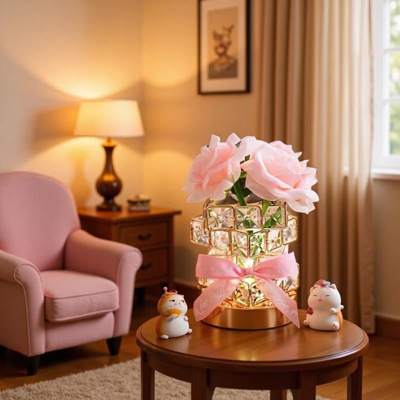 Colorful USB-Powered Crystal Rose Lamp - A warm and charming bedroom decorative lamp that can be used as a bedside lamp, birthday gift, or table lamp. Suitable as a gift for your girlfriend, mother, anniversary, or wedding anniversary.
