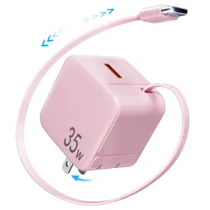 GLILAVOX! Retractable Wall Charger, 35W PD Fast Charging USB Adapter with Retractable Cable, Compatible with iPhone, Portable Charging Adapter, Foldable Plug, Works with iPhone 17/16/15/14, iPad Pro 2025, AirPods Pro 3, Galaxy, Pixel, and More Devices