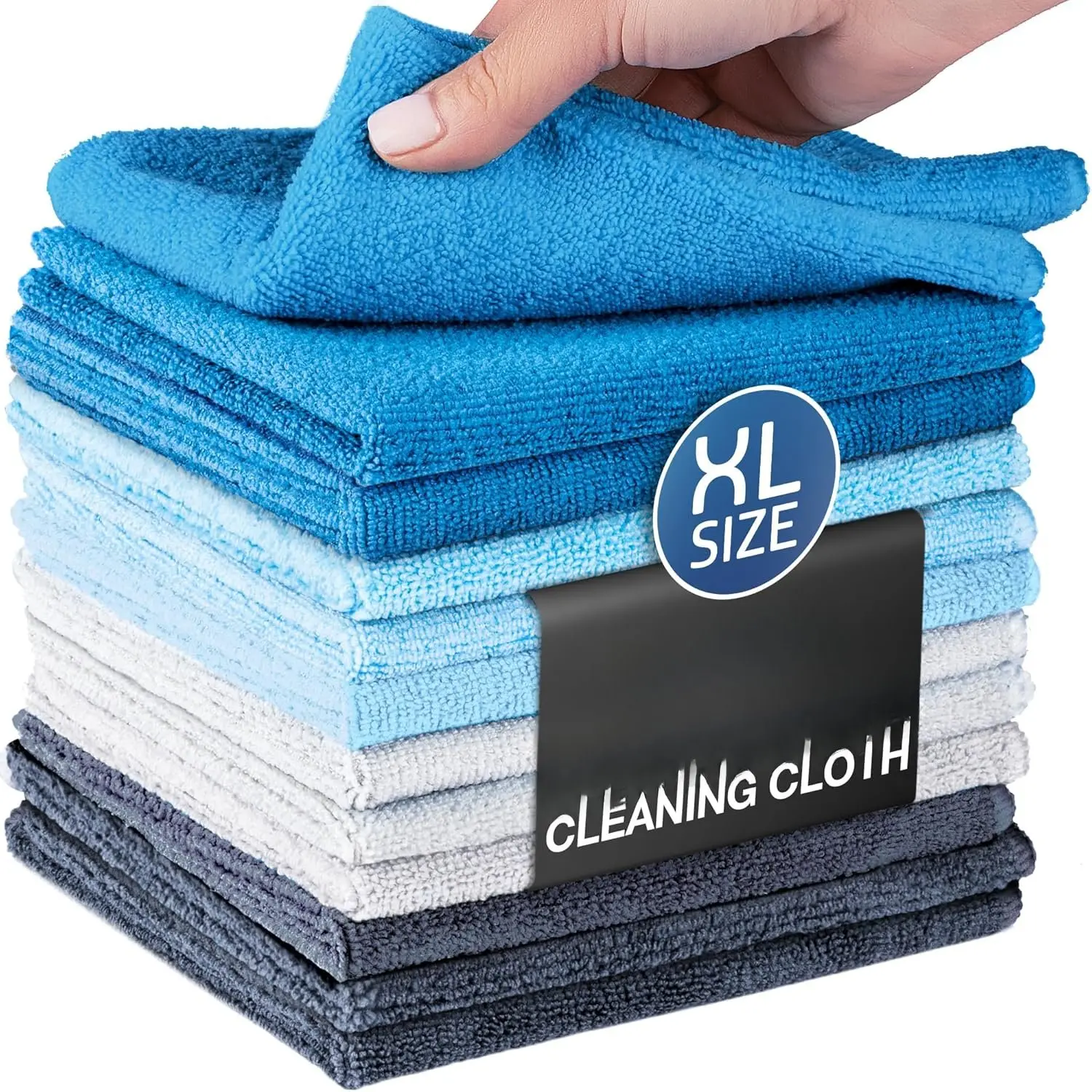 Microfiber Cleaning Cloth - Higher Quality, Larger Size -  Fiber Cloth for Cleaning Rags, Dust Cloths, Kitchen Dish Towels (12 Pack, 13"x11")