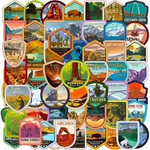 [Adventure-Themed Stickers] U.S. National Parks, Saguaro & State Travel Stickers | Outdoor Adventure, Camping & Hiking Decorations - Halloween, Christmas, Birthday, Wedding & School Supplies