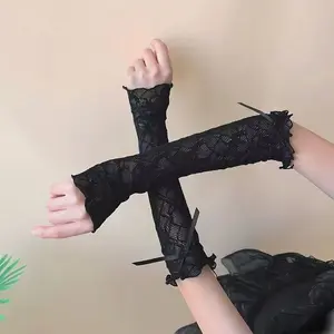 Bowknot lace sleeves and leg socks for JK girls, Lolita style, sun protection, summer women's accessories, mesh hollow design