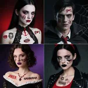 New Halloween Clown Face Tattoo Stickers, Suicide Squad Arm & Face Tattoos, Special Forces Joker Design, Party Supplies
