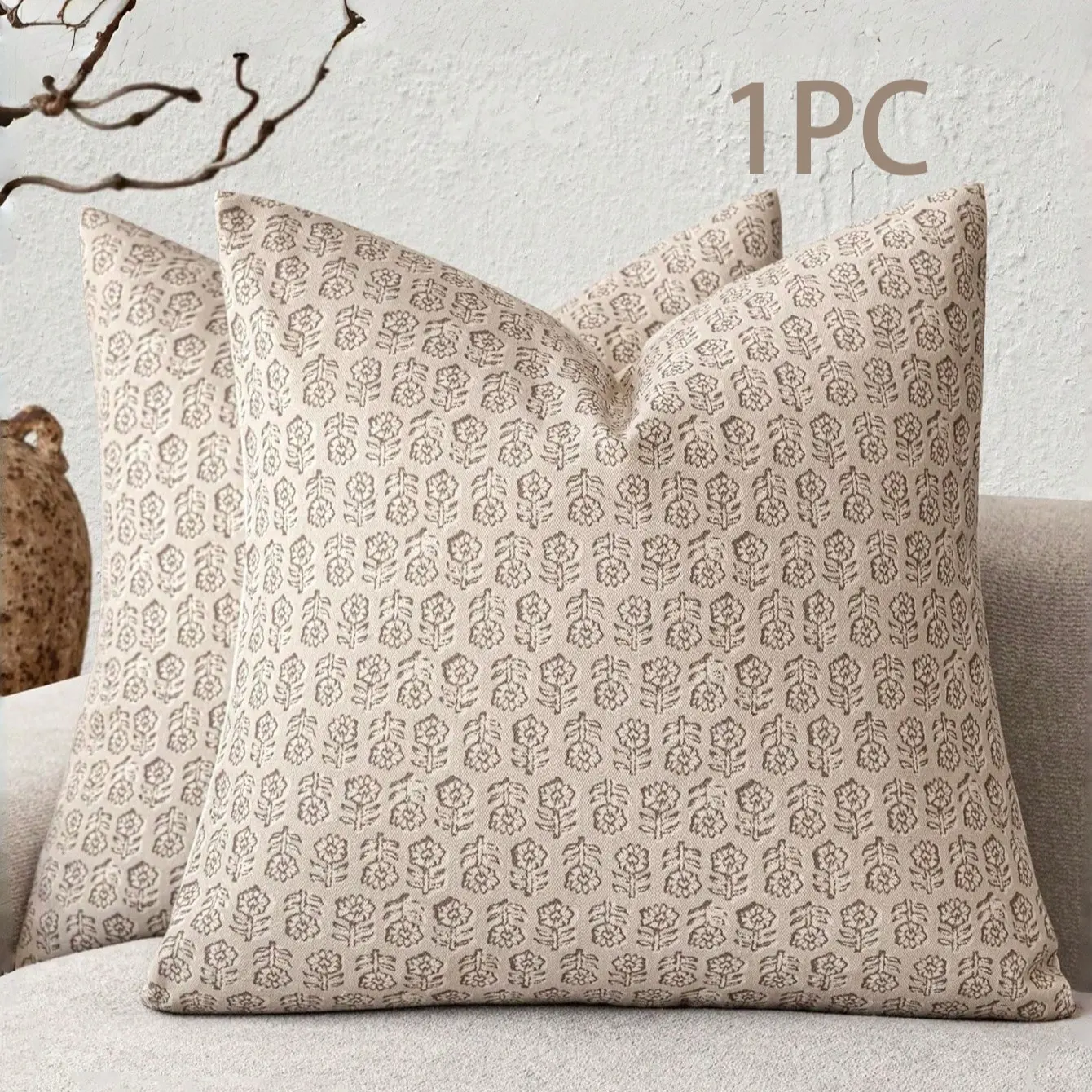French Toile Floral Pillow Cover, Floral Sofa Cushion, Vintage Farmhouse Vibes for your Sofa or Bed, Luxury Linen Texture, Soft & Breathable, Washable Cushion Covers, Shabby Chic Decor for a Home Refresh, Couch Cushion Covers for Sofa