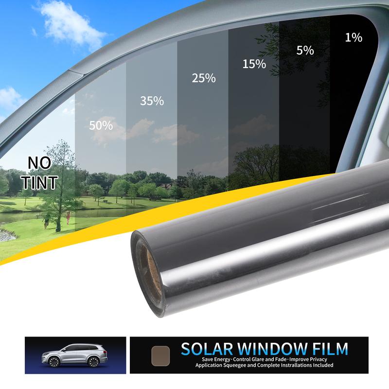 1 Roll 19.69 in × 118.11 in Uncut Black Car Window Tint Film, 35% VLT, Adhesive-Free UV & Heat Insulation Film, Suitable for Front & Rear Windshield, Windows, and Sunroofs – Perfect for SUVs, Sedans, and Glass Doors, Easy to Install & Reusable