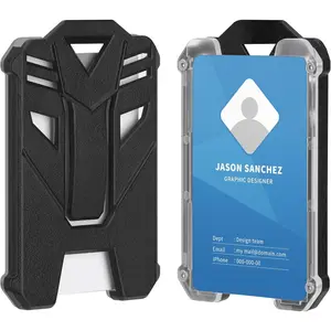 2 Pack Badge Holders, Hard Plastic ID Card Holder with Full Front Clear Window and Holds 5 Cards for Office, School - Vertical Black
