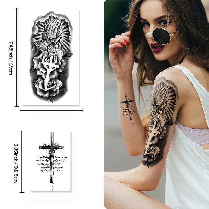 77 Sheets Christian Temporary Tattoo Adult Men Women Kids Religious Jesus Cross God Christ Catholic Realistic Half Sleeve Body Fake Tattoos Stickers
