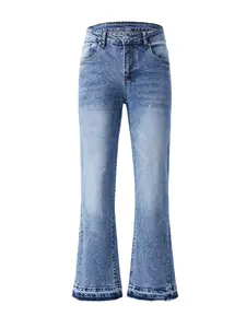 Men's American High Street Micro Flare Jeans, Vintage Elasticity High-End Bell Bottoms, Faux Fur Design Paint Splash Effect Pants