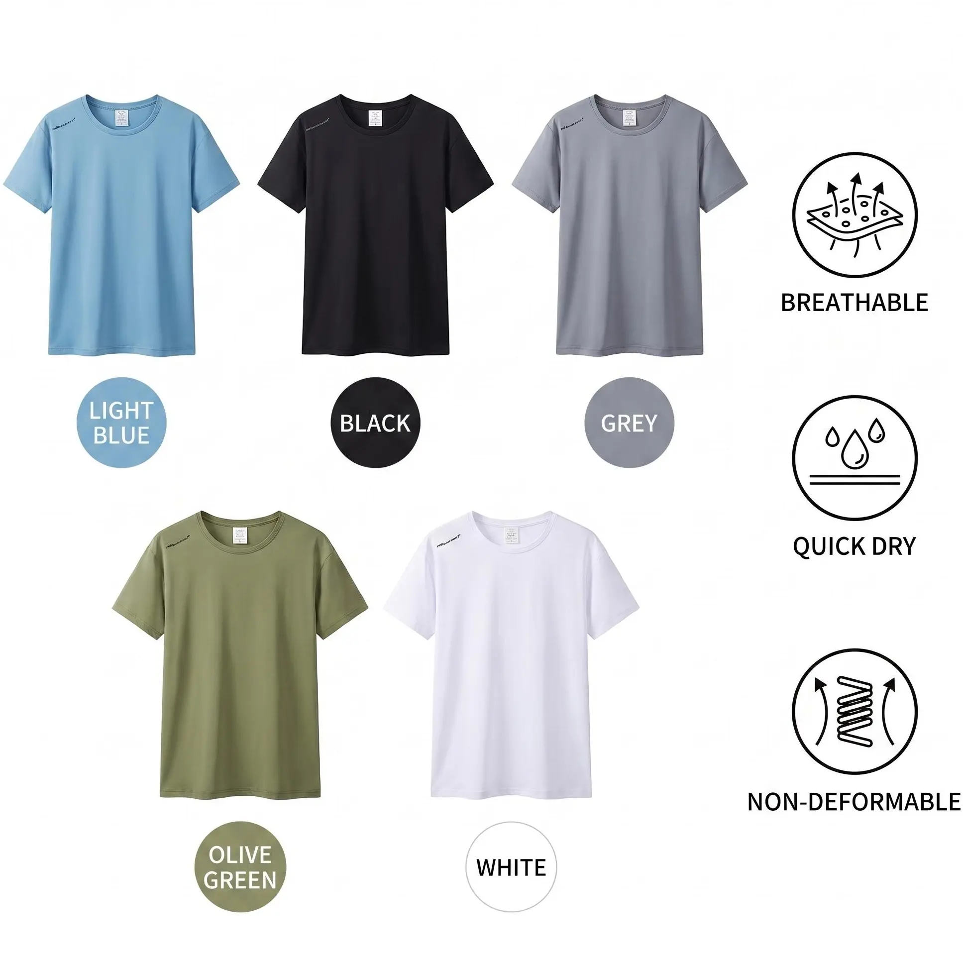Men's Polyamide Plain Minimalist Athletic T-Shirts - Moisture-Wick, Quick-Dry, Breathable
