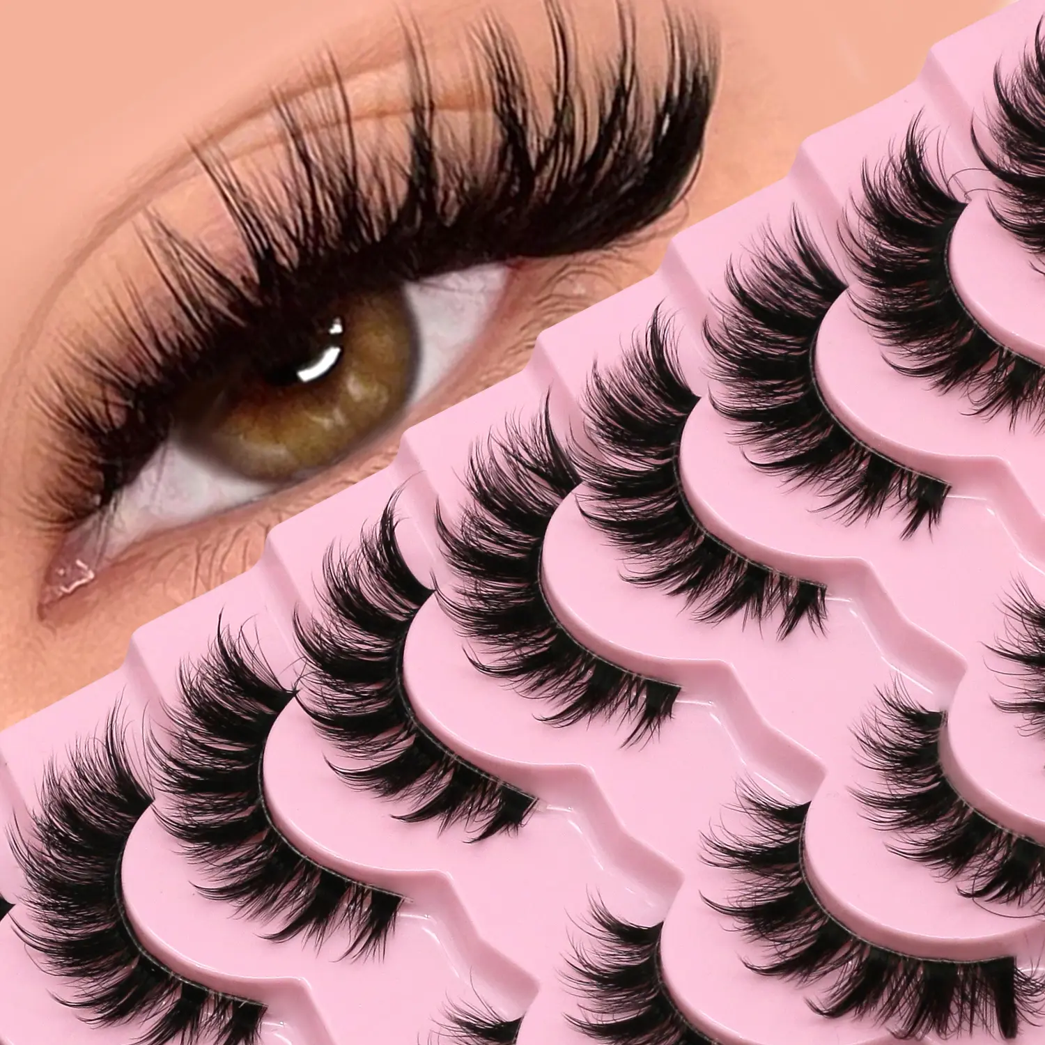 GROINNEYA 9 Pairs Natural Look Eyelashes, Fashion Eyelashes, Fluffy Soft Wispy Volume Faux Mink Cat Eye D Curl Eyelash Strip Lightweight Fake Lashes With Thin Clear Band,Suitable For Home Or On-The-Go Daily Life