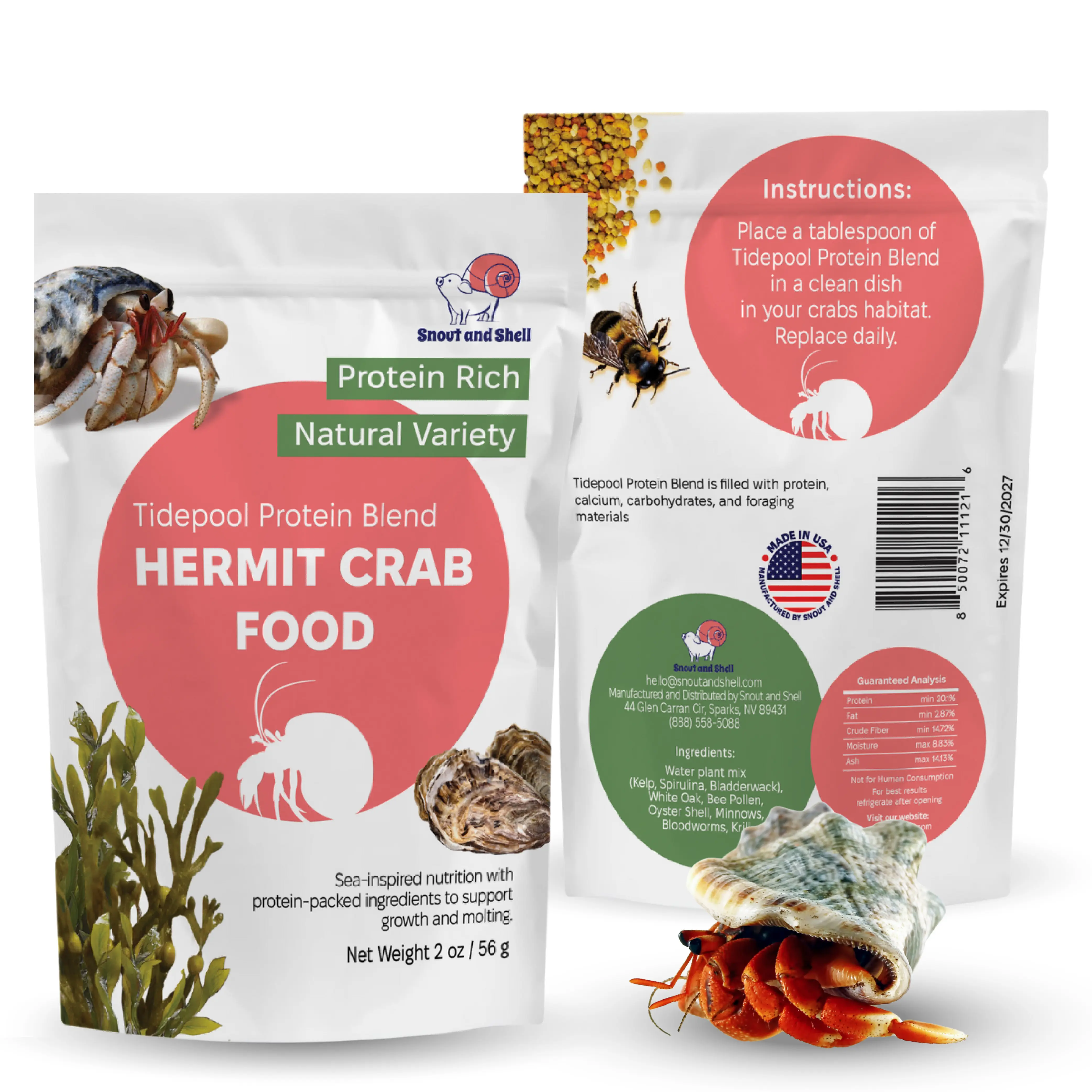 Snout and Shell Tidepool Hermit Crab Food 2oz Natural Protein Blend ...