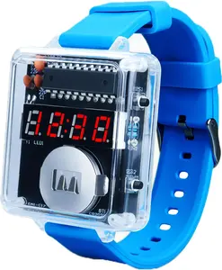 4-Digit DIY Watch Kit, Soldering Practice Project Kit, 10S Automatic Sleep Mode Electronic Learning Kit for Beginners Present School College STEM Education, Blue