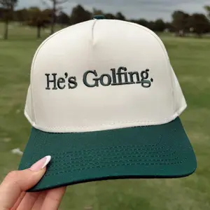 He's Golfing Green Vintage Trucker Hat Snapback Adjustable Fit Snapback Caps Premium Caps for Summer Golfers
