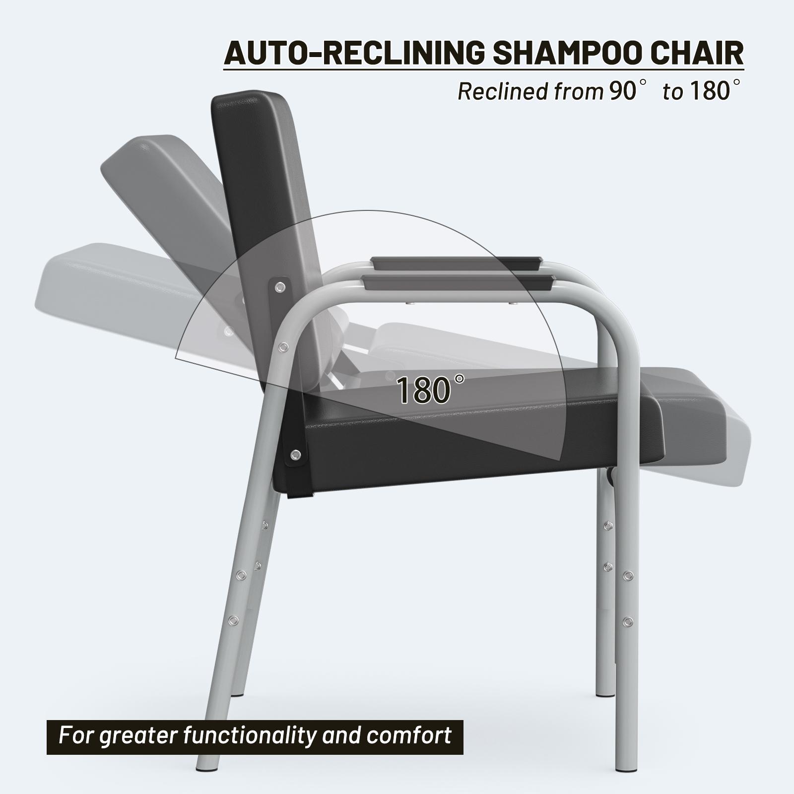 Reclining Shampoo Chair Portable Salon Chair Shampoo Bowl Adjustable Barber Chair Barbershop Reclining Chairs Heavy Duty Chrome Arms Extra Thick Seat Backrest Client Comfort