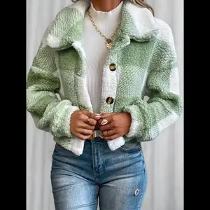 Women’s Autumn–Winter Plaid Fleece Coat, Casual Woven Fabric Jacket, Moderately Thickened, Fashionable Outerwear for Fall and Winter