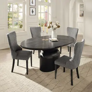 DN04065 5PC 78" Oval Dining Table Set with Grey Boucle Chairs 42" x 78" x 30" H Assembly Required Marioly Ash Black Finish Wood Modern Design - Round