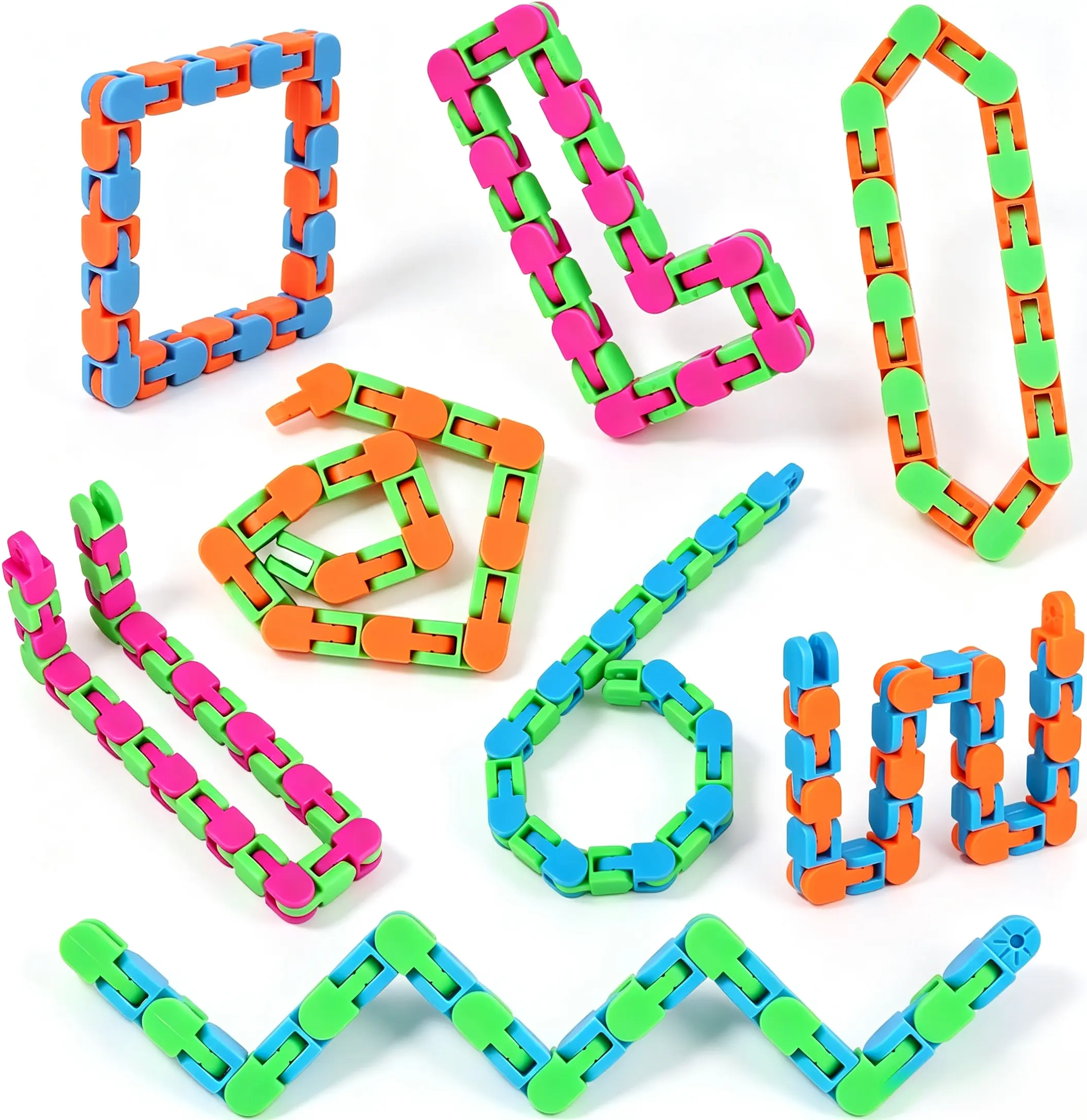 8 Pack 24 Links 11 Inch Wacky Snap Click Snake Fidget Tracks, Plastic Sensory Toys for Autism ADHD Kids Adults, Travel Play, Valentine Classroom Prizes, Easter Basket Stocking Stuffers & Holiday Party Favor Gifts