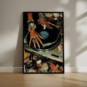 Vintage Vinyl DJ Glam Poster – Luxury Jewelry & Turntable Wall Art No Frame