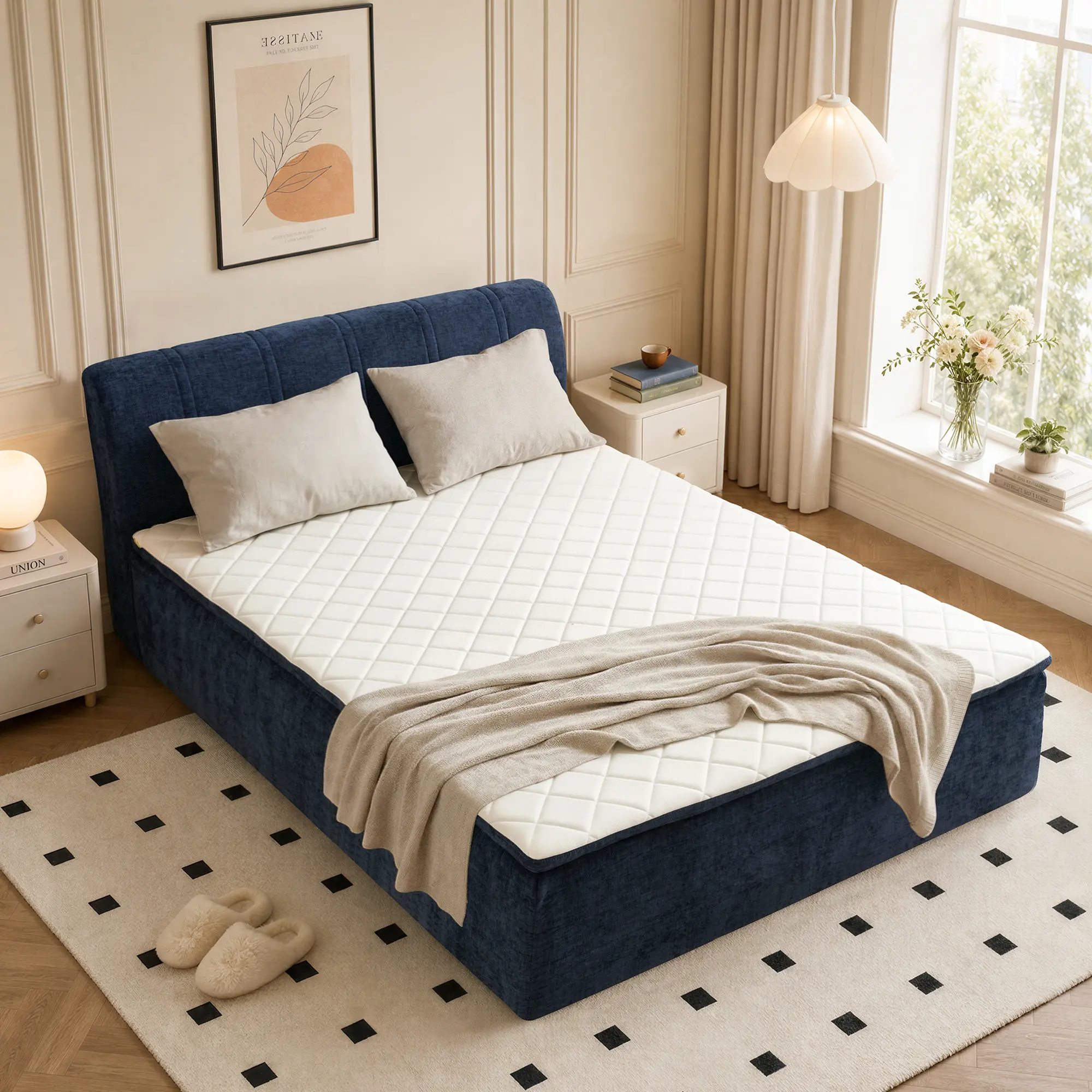 ALTRIGUS Boneless Frame Bed With Mattress and Removable Upholstered Headboard,Ships Compressed Auto Rebounds Upon Unboxing,No Assembly Required,Sturdy, Comfortable, and Move-in ready,Available in Queen, Full, and Twin sizes