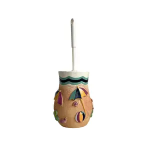 Creative beach-themed toilet brush holder, ocean series resin craft, realistic shell and starfish decoration, a great helper for bathroom cleaning, both beautiful and practical, enhancing the style of the bathroom.