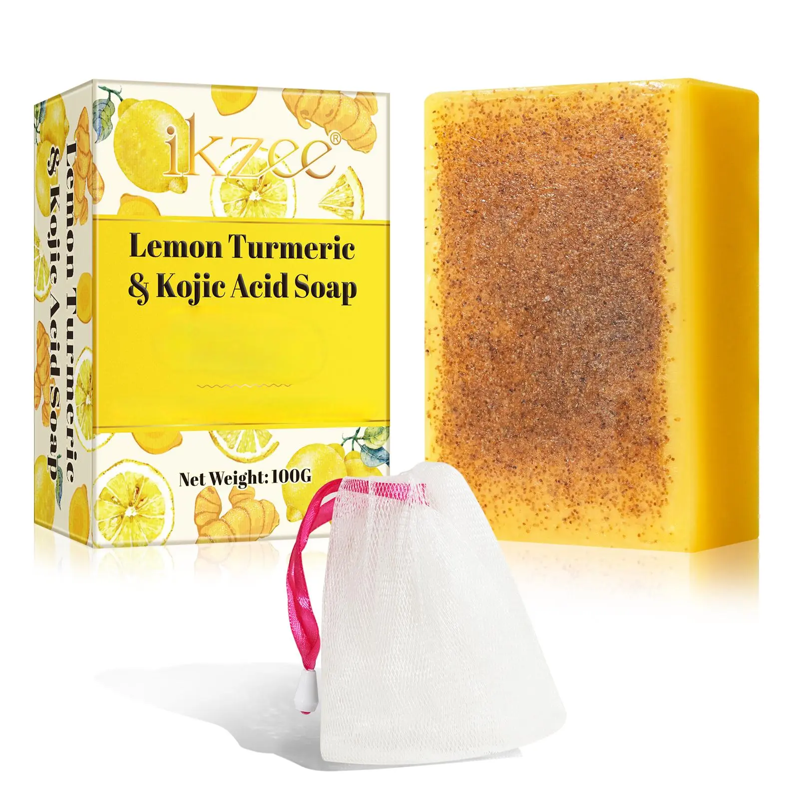 Ikzee Lemon Turmeric Kojic Acid Soap, Turmeric Soap Bar for Face and Body care (100g) Cleansing Comfort