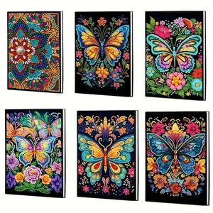Diamond Painting DIY Craft Butterfly Flower Pattern Artificial Leather Material Notebook, Art Journal, Suitable for Writing Drawing Notes, Holiday Gift