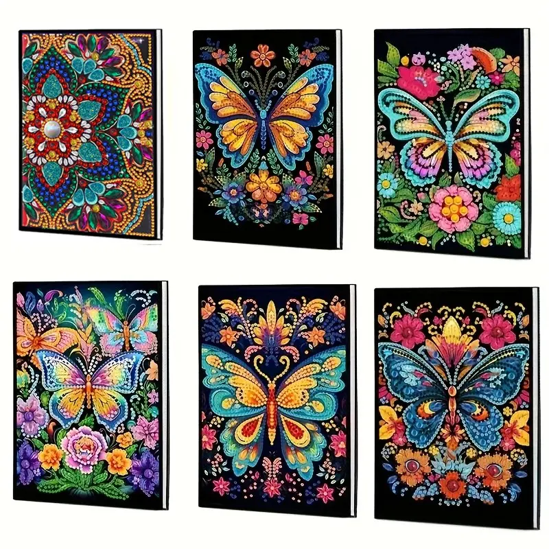 Diamond Painting DIY Craft Diamond Pattern Design Butterfly Flower Pattern Artificial Leather Material Notebook, Diary, Art Journal, Suitable for Writing Drawing Notes, Holiday Gift